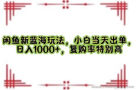 （12516期）闲鱼新蓝海玩法，小白当天出单，日入1000+，复购率特别高