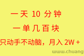 （10974期）一天10 分钟 一单几百块 简单无脑操作 月入2W+教学