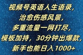 视频号英语人生语录，多重流量一网打尽，模板加持，30分钟出爆款，新手也能日入1000+【揭秘】