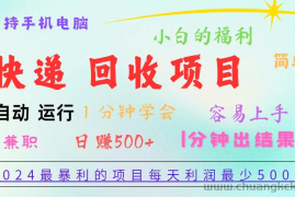 2024最暴利的项目，每天利润500+，容易上手，小白一分钟学会，一分钟出结果