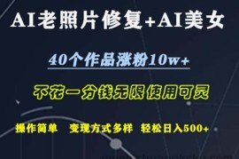 （12489期）AI老照片修复+AI美女玩发  40个作品涨粉10w+  不花一分钱使用可灵  操…