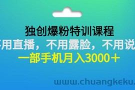 （2806期）独创爆粉特训课程：不用直播，不用露脸，不用说话 一部手机月入3000＋