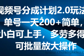 视频号分成计划2.0玩法，单号一天200+简单，小白可上手，多劳多得，可批量放大操作