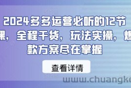 2024多多运营必听的12节课，全程干货，玩法实操，爆款方案尽在掌握