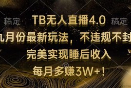 （12513期）TB无人直播4.0九月份最新玩法 不违规不封号 完美实现睡后收入 每月多赚3W+