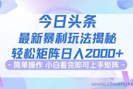 （12584期）今日头条最新暴利掘金玩法揭秘，动手不动脑，简单易上手。轻松矩阵实现…