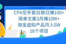 （2240期）CPA空手套白狼日赚100+简单文案3月赚10W+淘宝虚拟产品月入5W(16个项目)